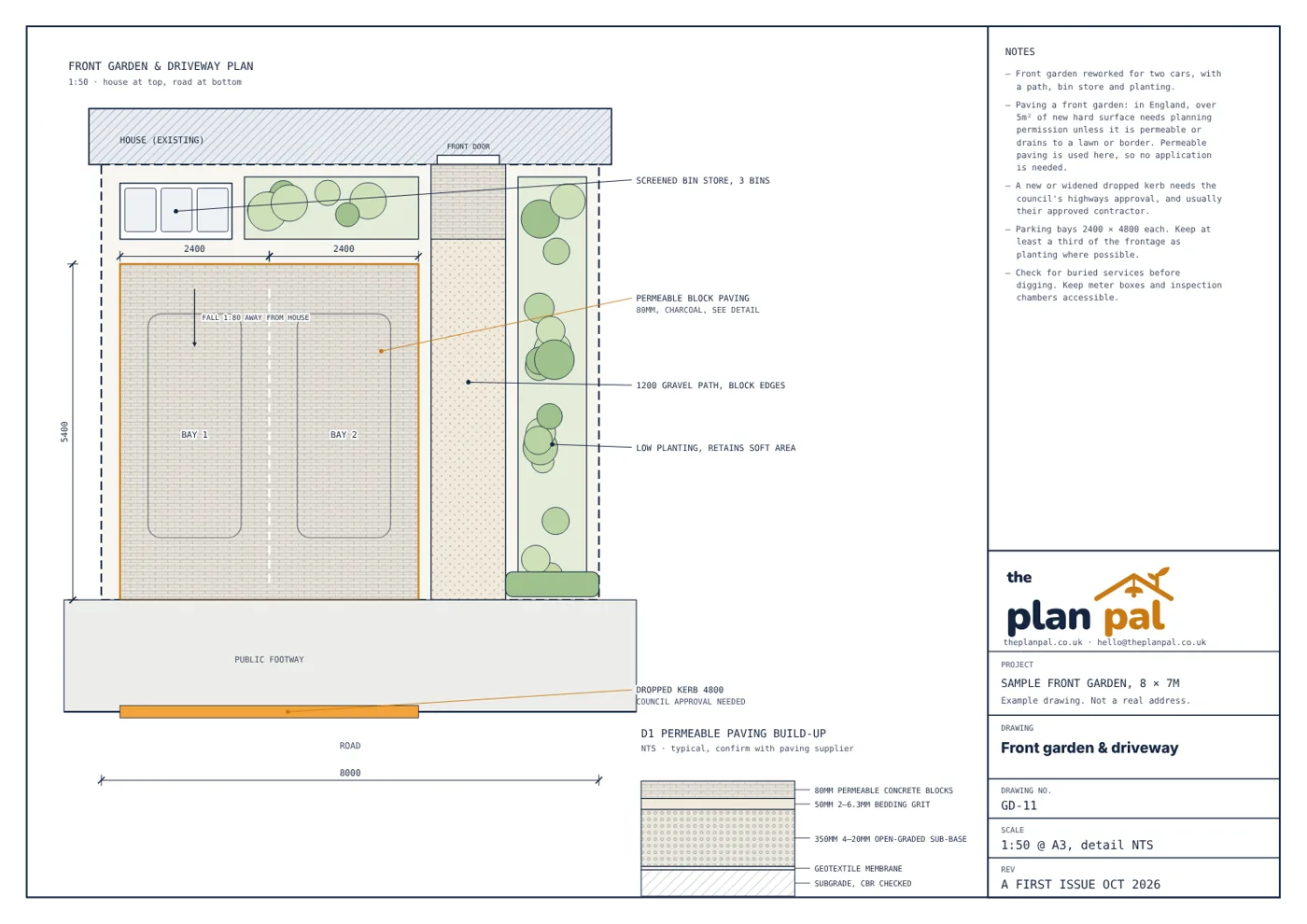 Sample drawing: Front garden & driveway
