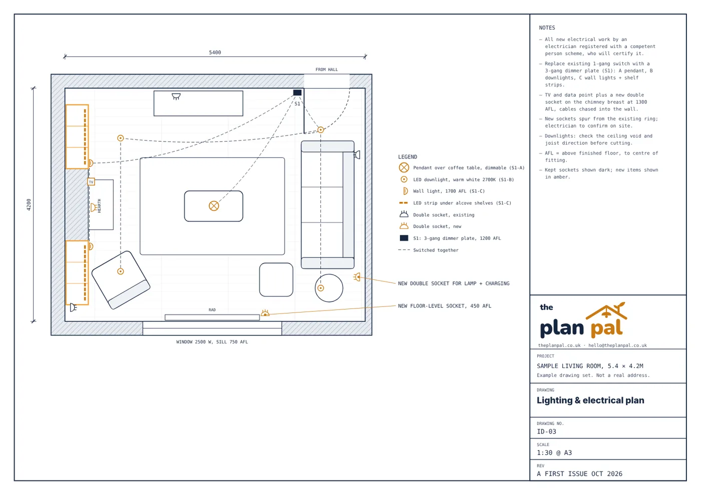 Sample drawing: Living room lighting plan